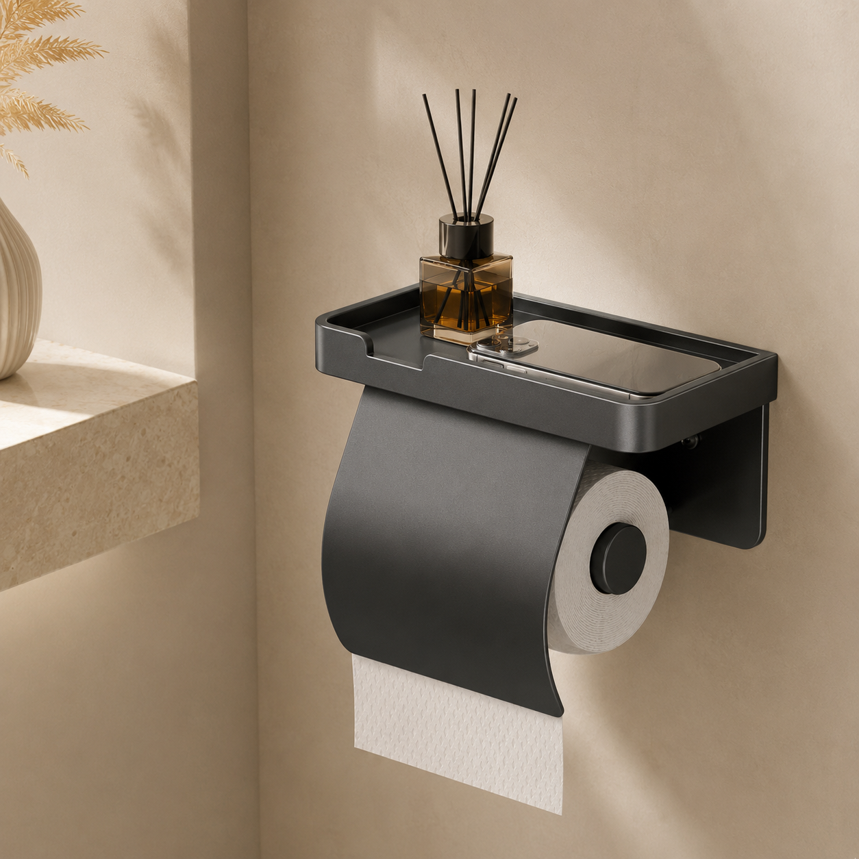 Premium Wall Mounted Toilet Paper Holder Waterproof Shelf