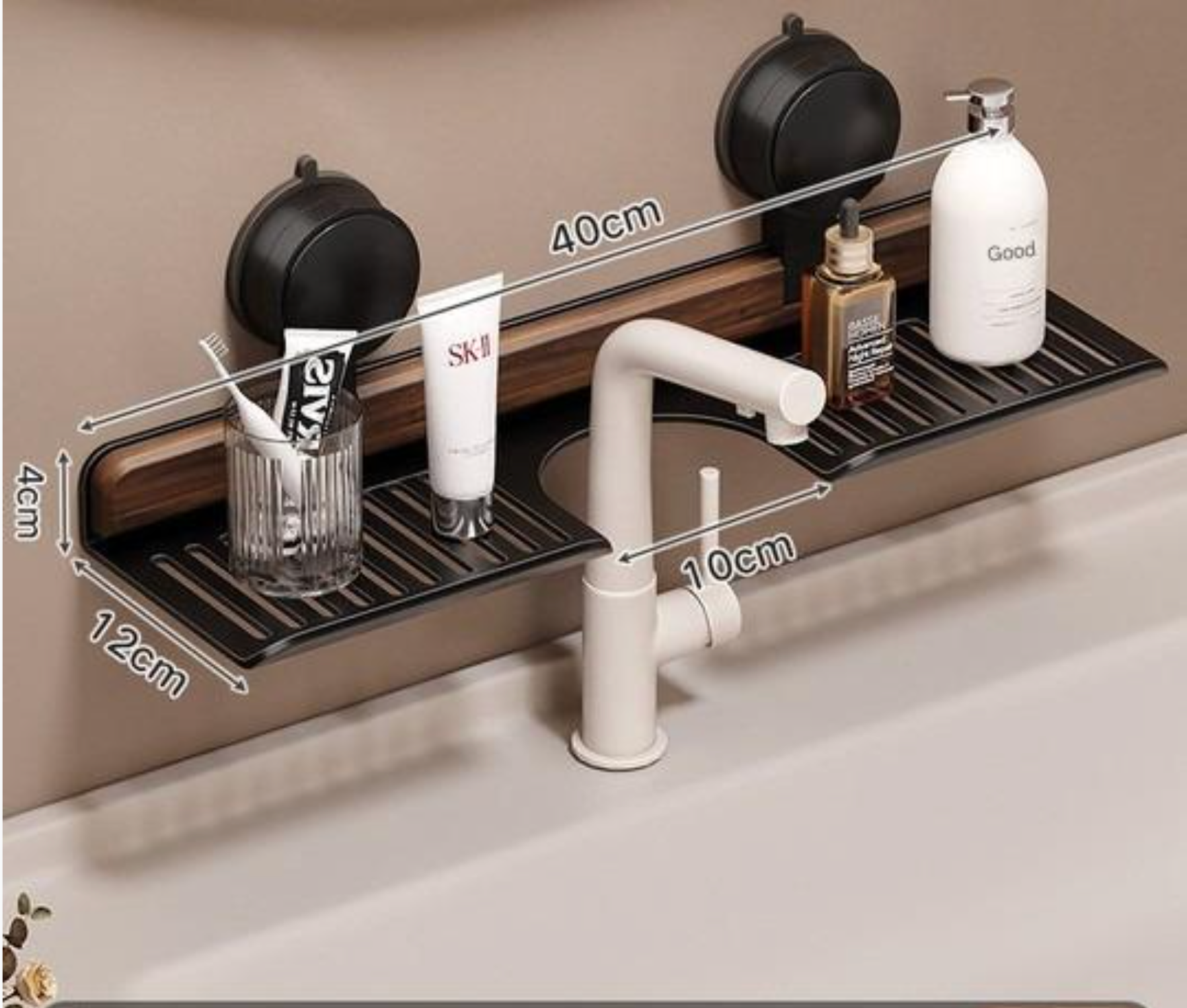 Homero Modern Walnut Faucet Rack Organizer With Drain Shelf