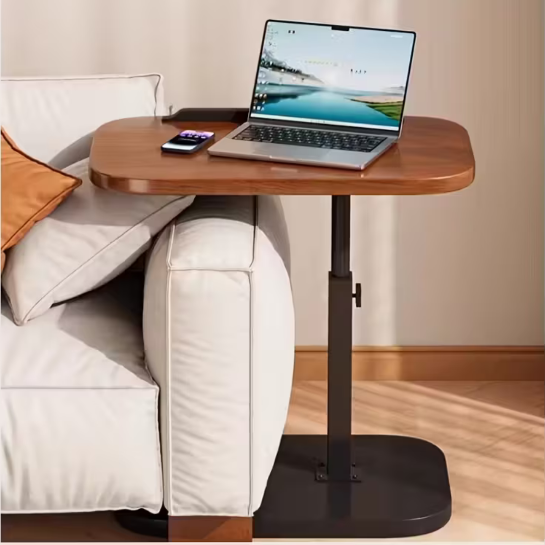 360° Swivel Adjustable C Shape Wooden Top Side Table