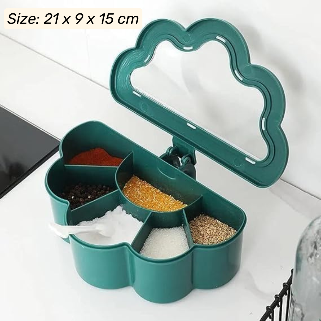 6 Compartment Spice Storage Box with Spoons Transparent Lid