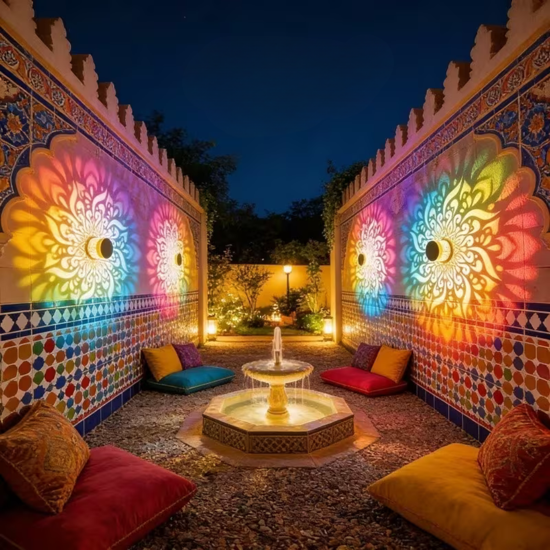 7 Color Changing LED Waterproof Solar Mandala Projection Wall Light
