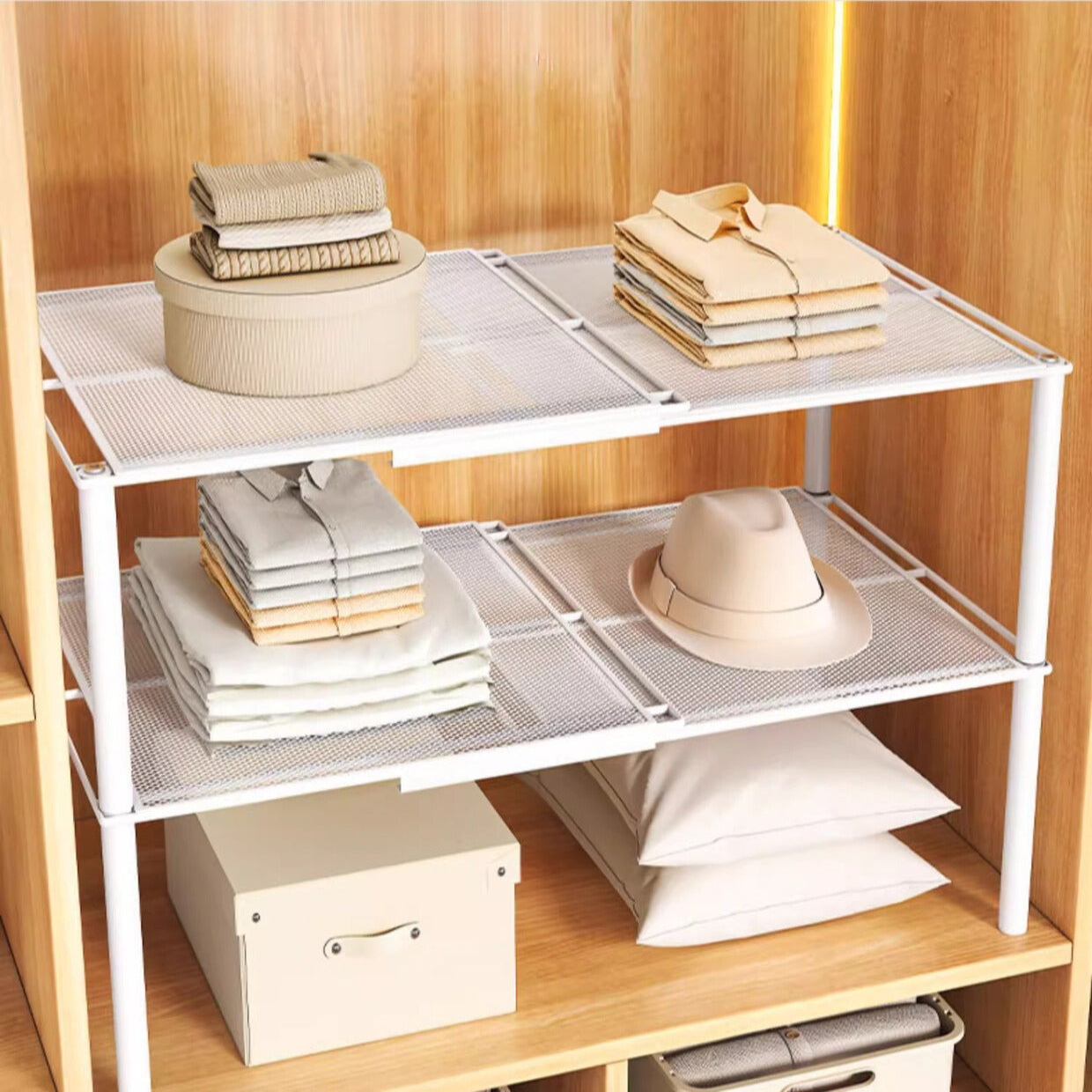 Homero Expandable Layered Closet Organizer Shelf White Carbon Steel