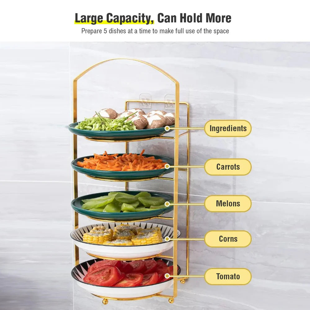 Multipurpose 5 Tier Wall-Mounted Kitchen Counter Rack (Gold)