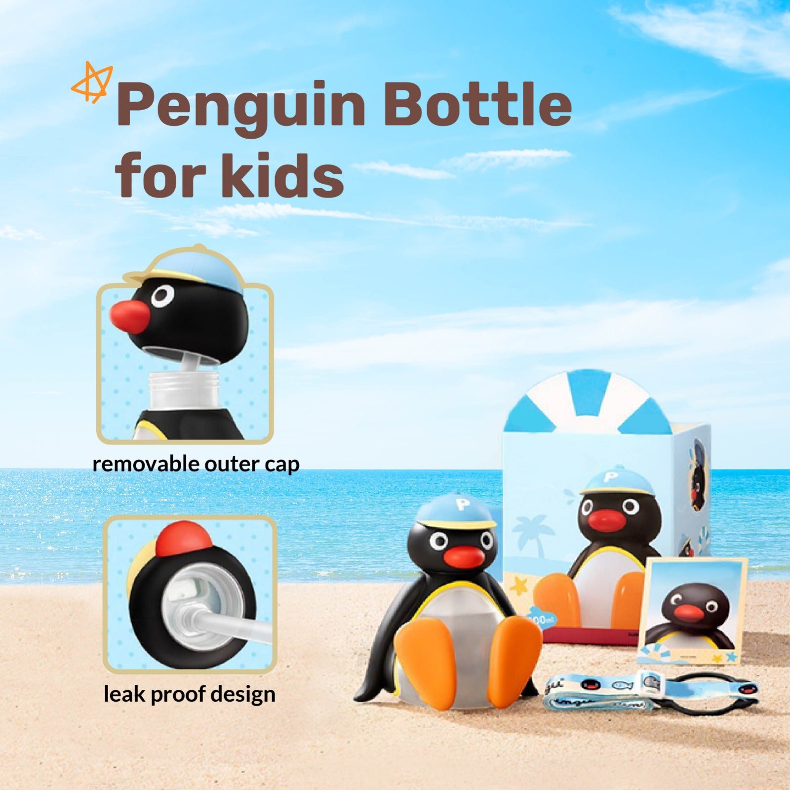 Cute Penguin Leakproof Portable Water Bottle for Kids