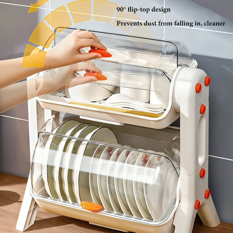 Kitchen Dish Drainer Rack with Lid Multi Purpose Storage Organizer