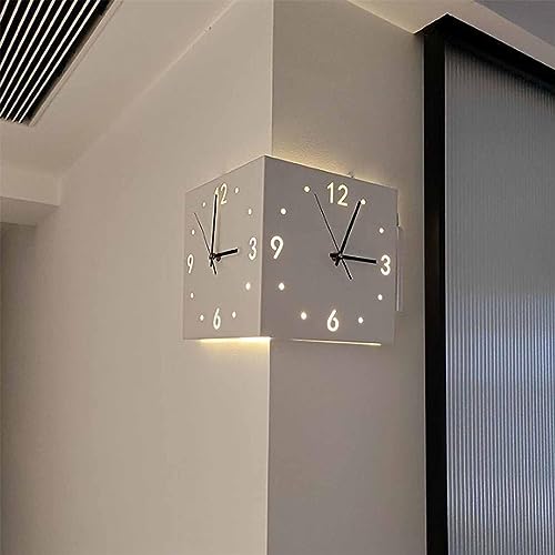 Double Sided Corner Silent Illuminated Wall Clock (White/Alpha Numerals)