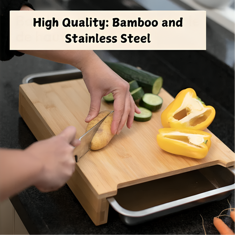 Multi Purpose Bamboo Chopping Board with Dual Steel Containers