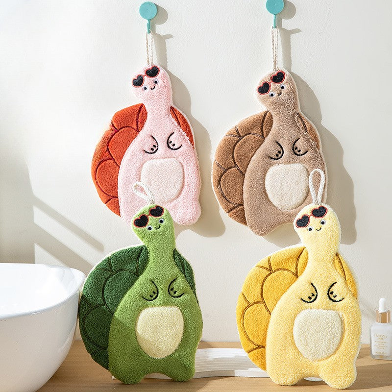 Cute Turtle Coral Fleece Absorbent Kitchen Hand Towel