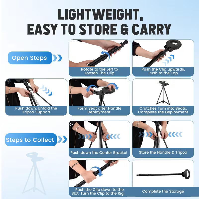 Foldable Aluminium Walking Stick with Adjustable Height Seat