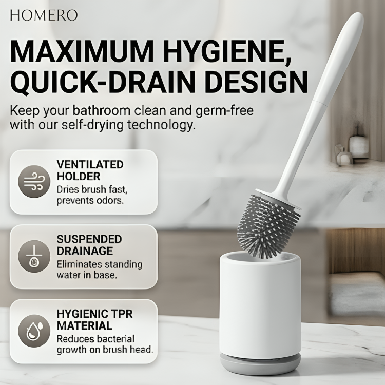 Wall Mounted Silicone Toilet Long Handle Cleaning Brush Set