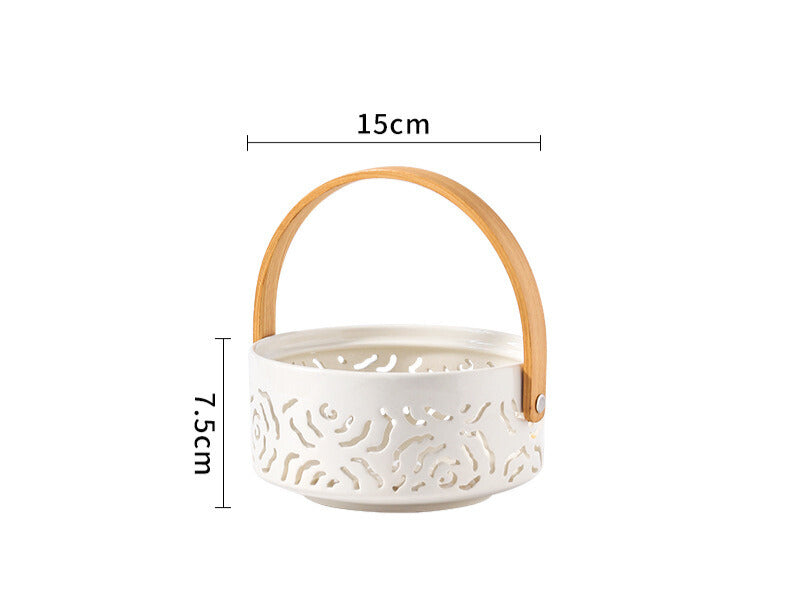 Ceramic Snacks Basket with Wooden Handle