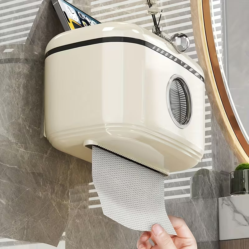 Stylish Wall Mounted Bathroom Tissue Box with Sliding Cover and Towel Holder