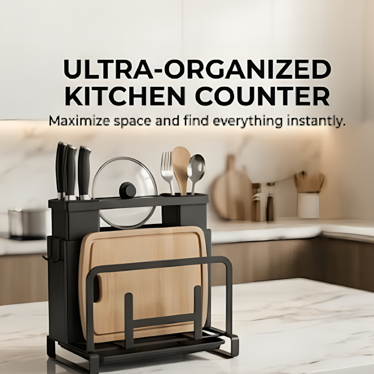 Multifunctional Kitchen Knife Holder Storage Rack with Pot Lid &amp; Cutting Board Organizer