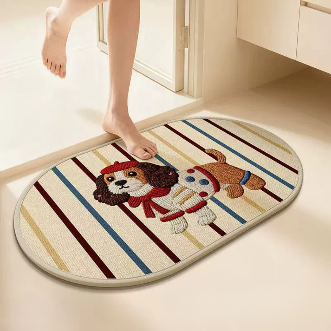 HOMERO Cute Puppy Linen Absorbent Anti-Slip Floor Mat - 50x80cm