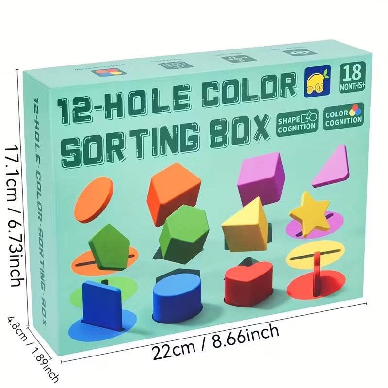 HOMERO Montessori Color Shape Classification Wooden Build Box Toy 10 Hole Set
