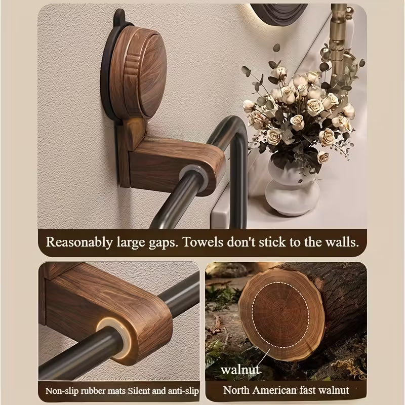 Homero Vacuum Mounted Towel Holder in Vintage Wood Style