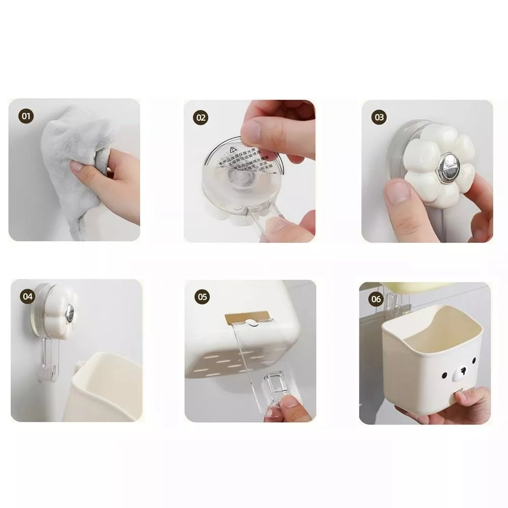 Wall Mounted Suction Cup Hanging Basket (White)