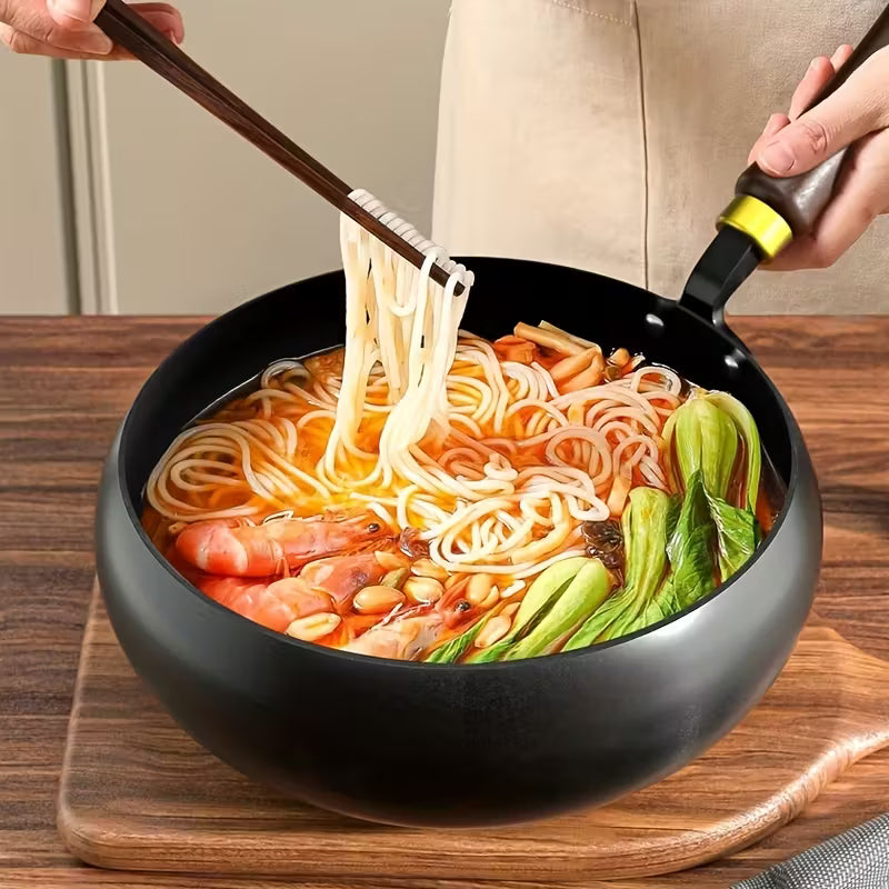 Homero Premium Iron Frying Wok Pan with Glass Lid - 24CM Black