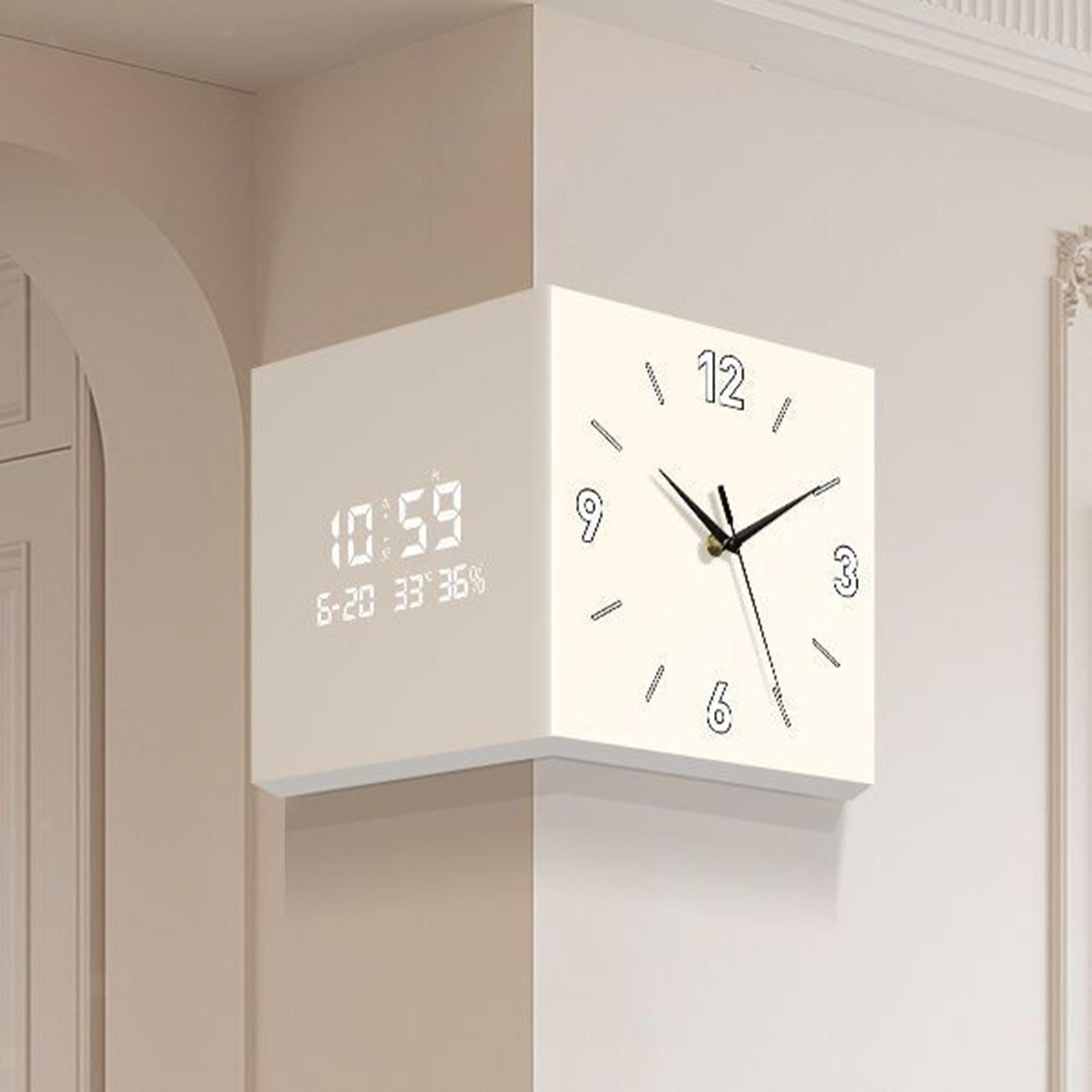 Double Sided Corner Silent Illuminated Hybrid Wall Clock (White)