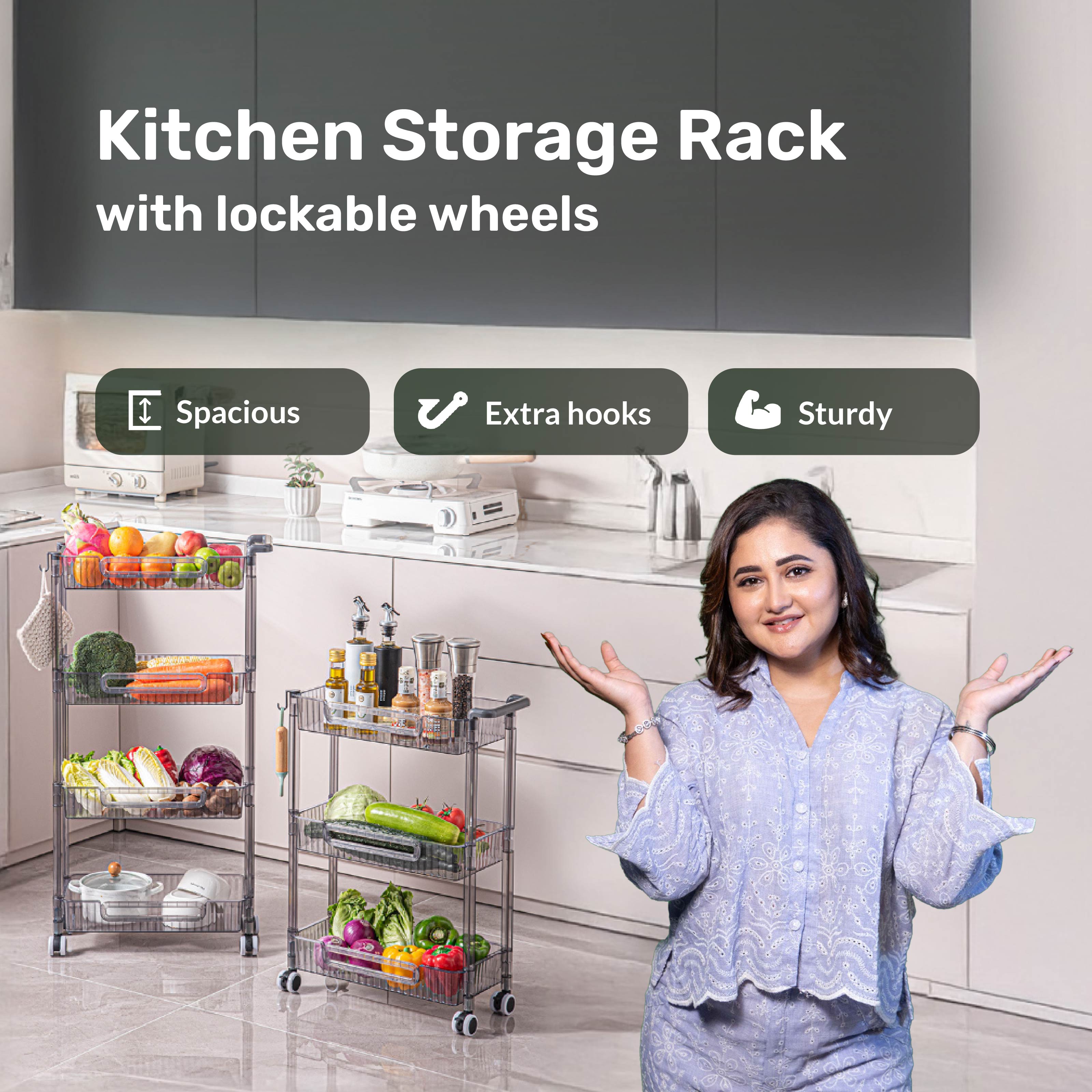 Multi-Layer Kitchen Storage Rack with Lockable Wheels