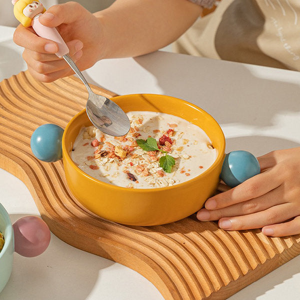 Beaded Double Handle Ceramic Bowl (Set of 4-Multi Colour)