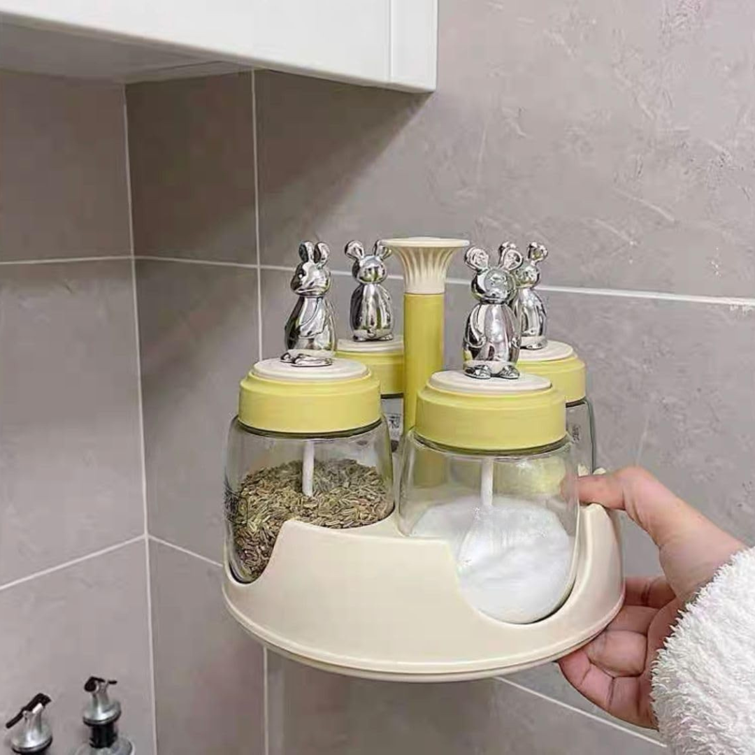 HOMERO 360 Degree Rotating Glass Bottle Organizer Spice Rack Set - 310ml