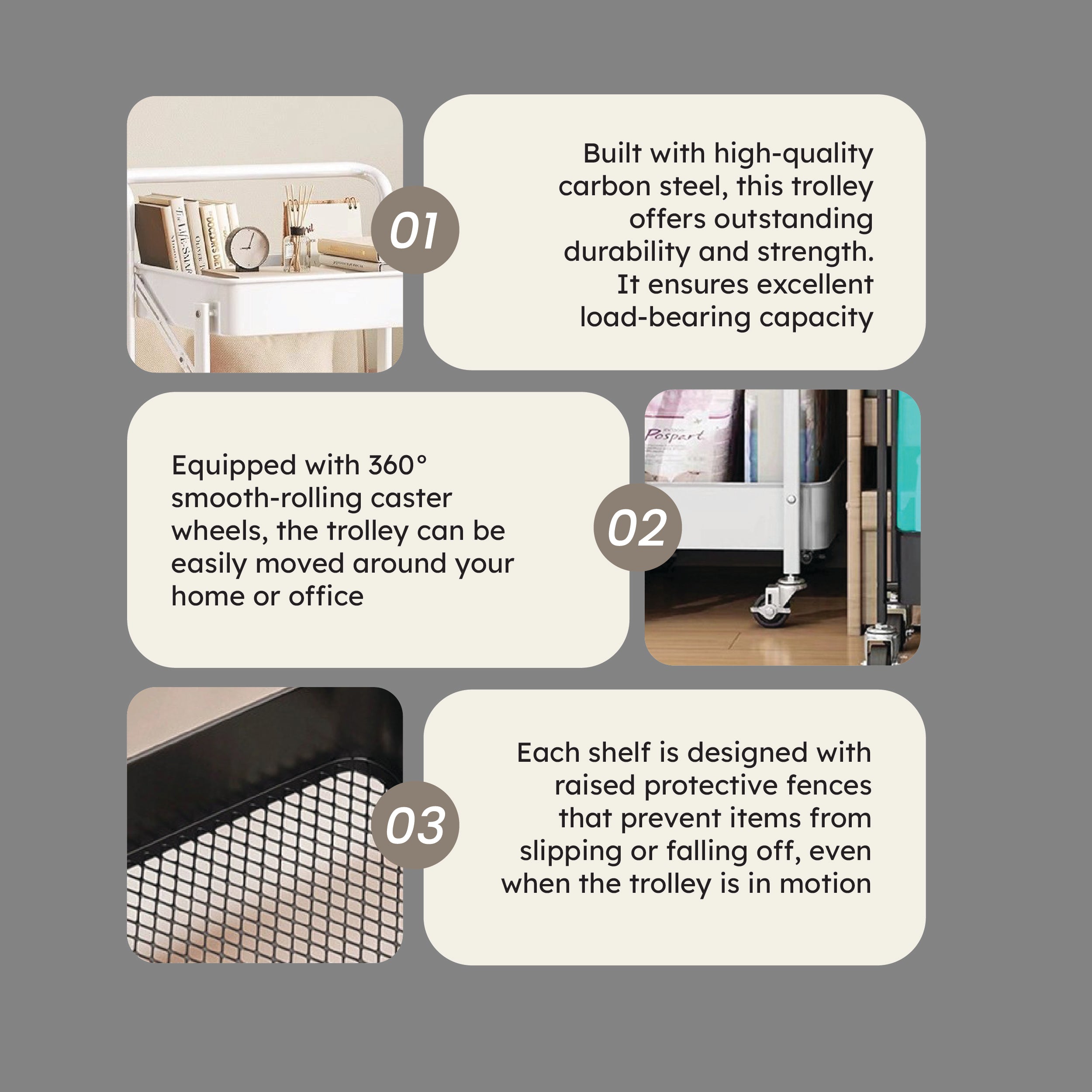 Homero Multi Tier Foldable Design Rolling Utility Storage Cart